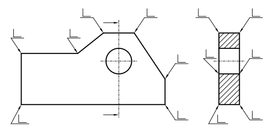 Zeichnung zu Angabe der erlaubten Werkstückkantenzustände in technischen Zeichnungen