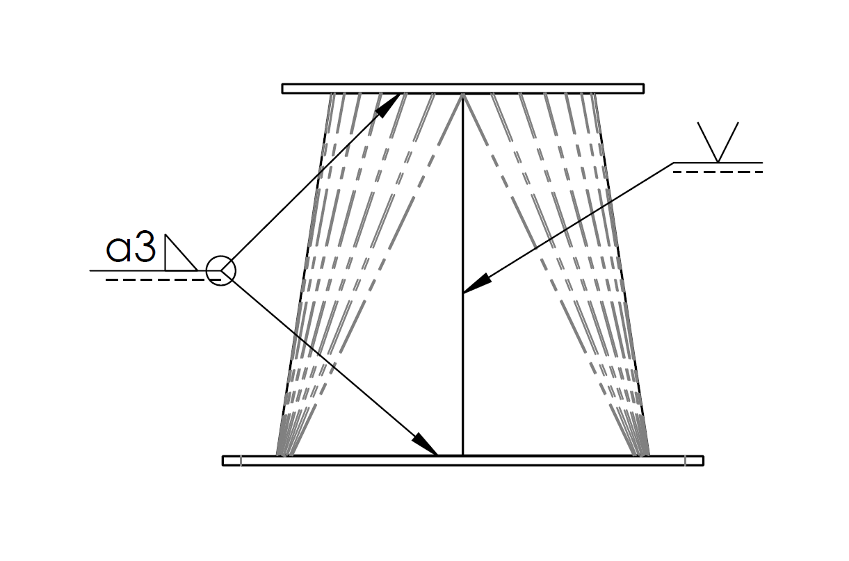Schweisszeichnung Vierkant- Rundstutzen Ansicht vorne